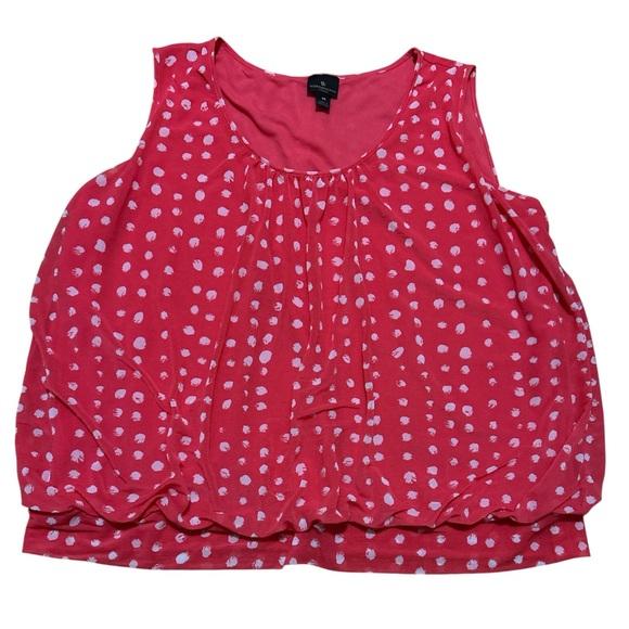 Worthington Woman Tops - Worthington Woman Banded Hem Bloused Polka Dot Tank Top 1X Dark Coral